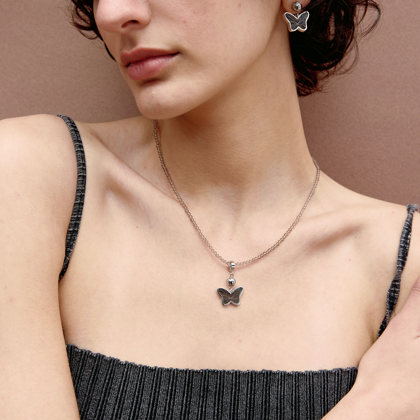 Gray Butterfly Single-Sided Necklace